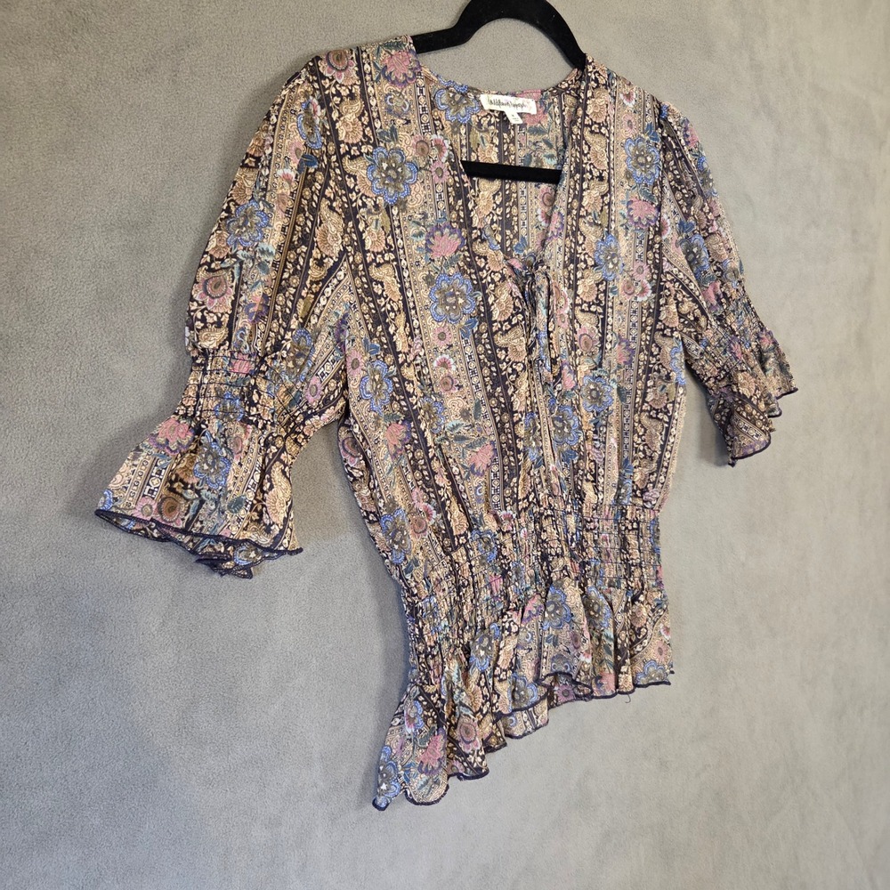 Wildflower Apparel Floral Smocked Peasant Top Women's Medium Boho Hippie - Picture 2 of 14